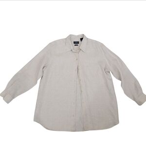 100% Irish Linen Liz Claiborne Liz Sport Cream Long Sleeve Button Up Size Large